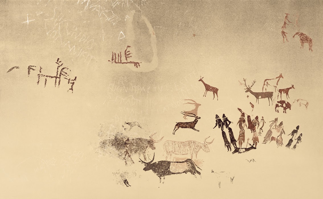 Scène sociale avec des femmes dessinées et un homme avec un très grand pénis au milieu.